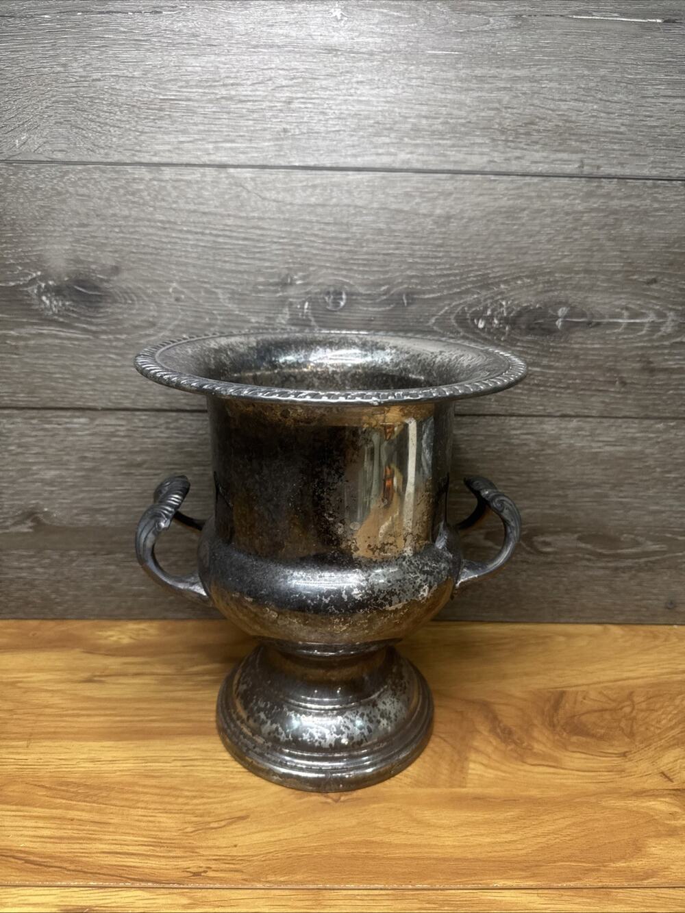 Vintage Silver Plated Champagne Bucket Wine Cooler Urn Ornate Handles 10"